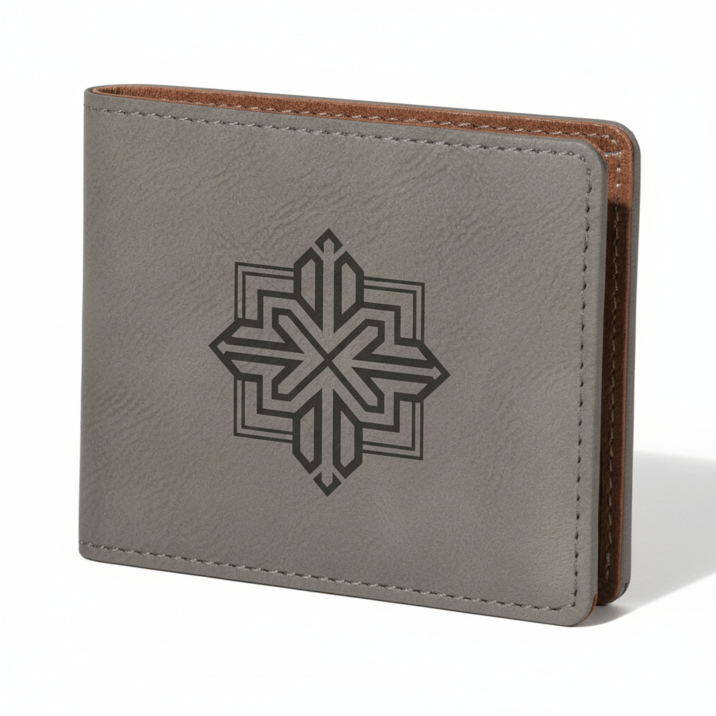 Hadi Craft USA Laserable Leather Bifold Wallet with Personalized Engraving – Rich Textured Finish, gray engraved leather wallet, handmade leather wallet
