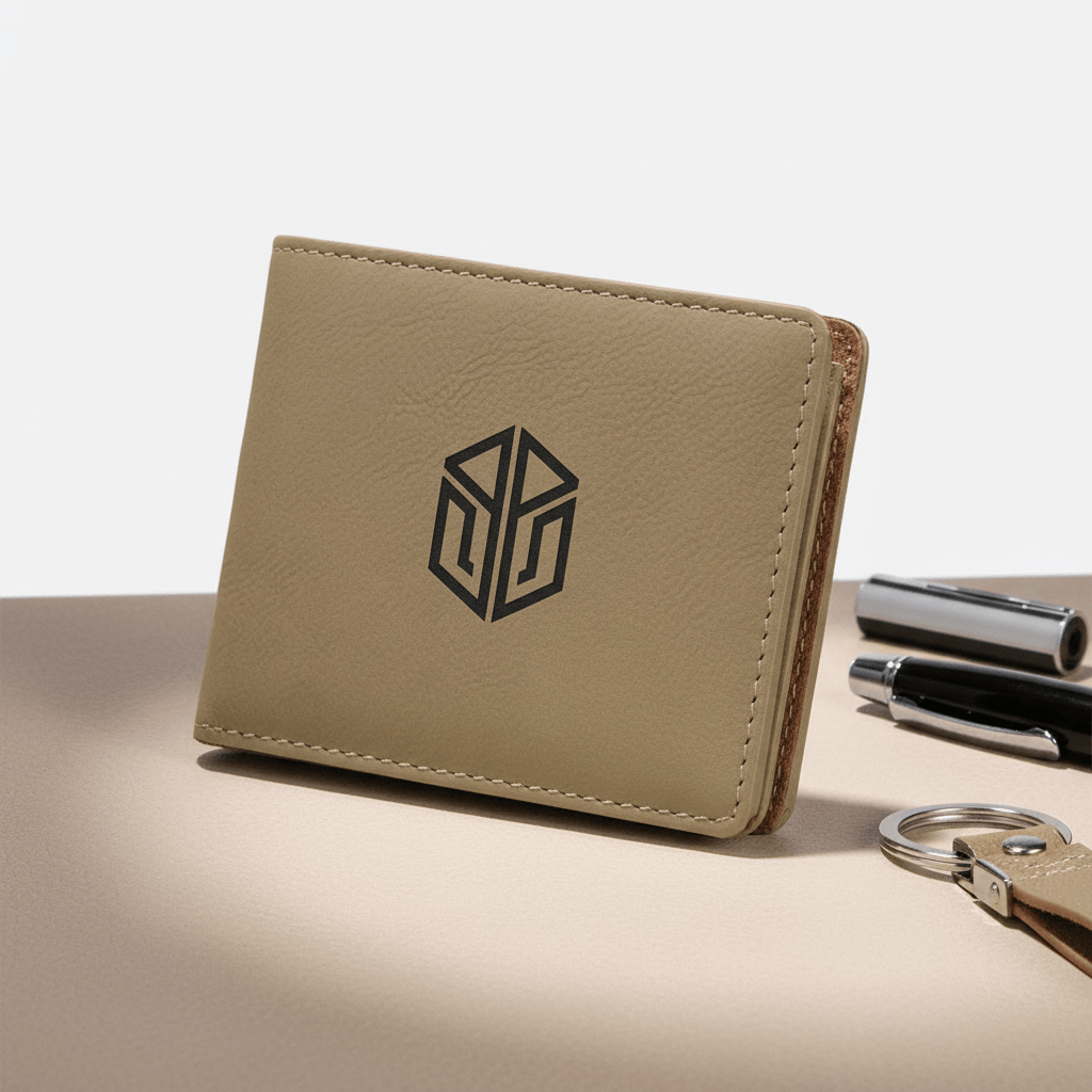 Laserable Leather Bifold Wallet with Personalized Engraving – Rich Textured Finish by Hadi Craft USA, tan engraved leather wallet, handmade