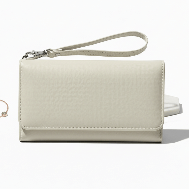 Hadi Craft USA 7 1/2" x 4" Laserable Leatherette Wallet with Strap – RFID Protected & Personalized, cream leather wallet, engraved personalized