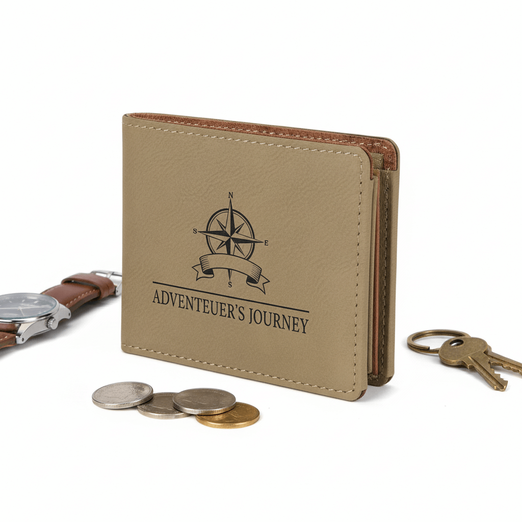 Hadi Craft USA Leather Bifold Wallet with Personalized Engraving – Rich Textured Finish, Water Resists, tan engraved leather wallet