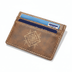 Alt Tag: Hadi Craft USA 4" x 2 3/4" Rustic Gold Laserable Leatherette Wallet Clip with Personalized Engraving, leather wallet, engraved, handmade