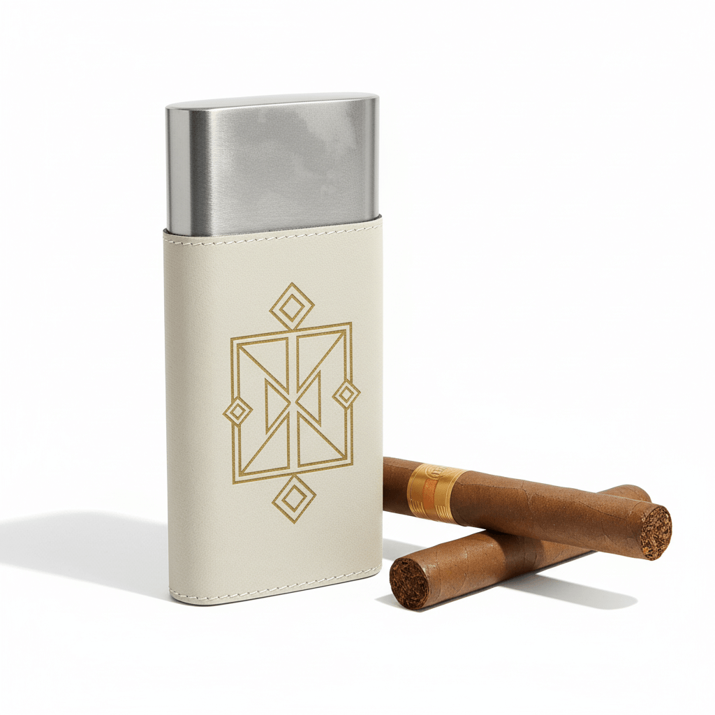 Hadi Craft USA Laserable Leatherette Cigar Case with Cutter – Personalized Engraving, cream leatherette cigar holder, engraved handmade accessory