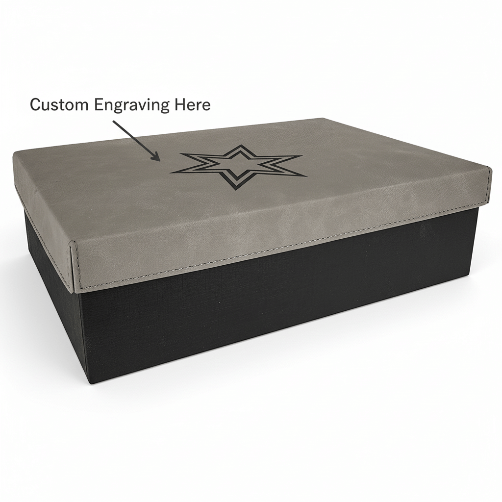 Hadi Craft USA Laserable Leatherette Lid Elevate your gift presentation gray engraved box, personalized leatherette lid, custom engraving, handmade