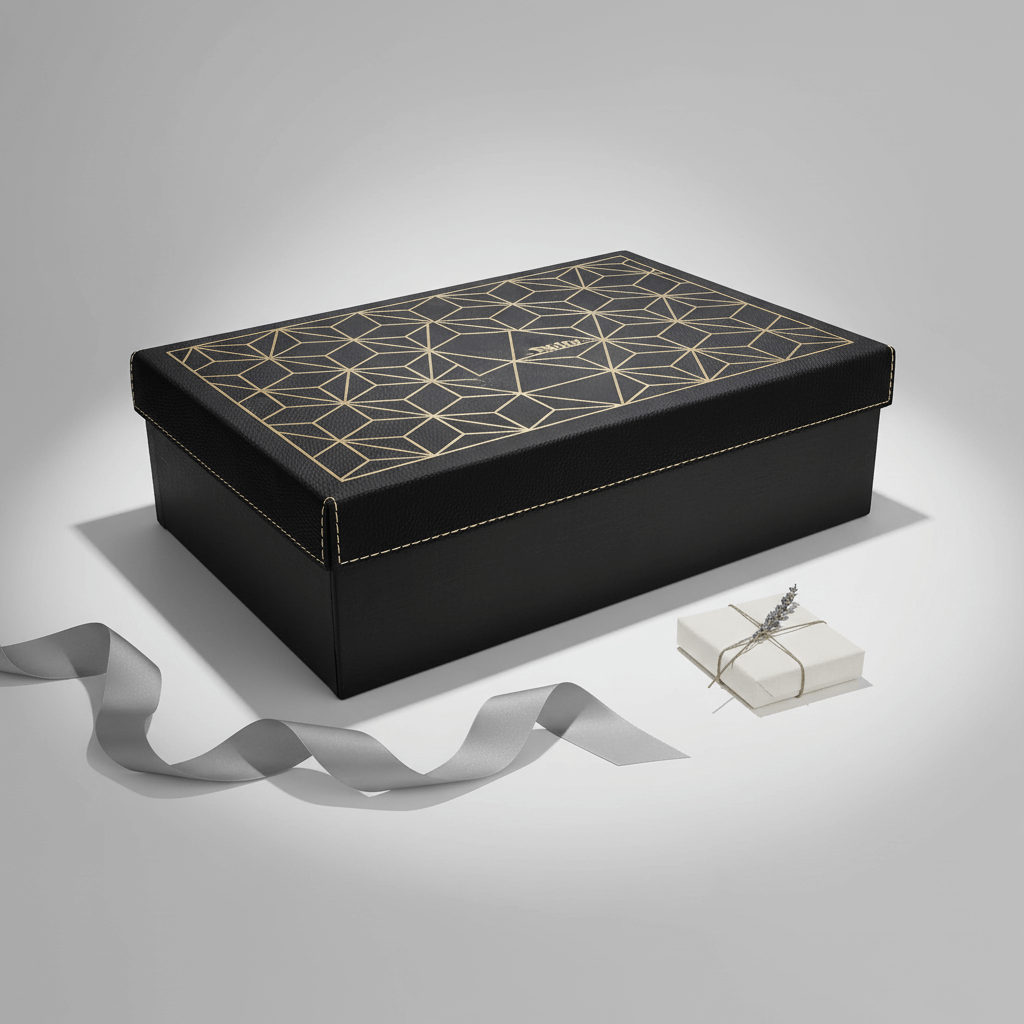 Alt Tag: Hadi Craft USA 12" x 8" Black/Gold Gift Box with Laserable Leatherette Lid – Personalized, engraved leatherette, handmade box