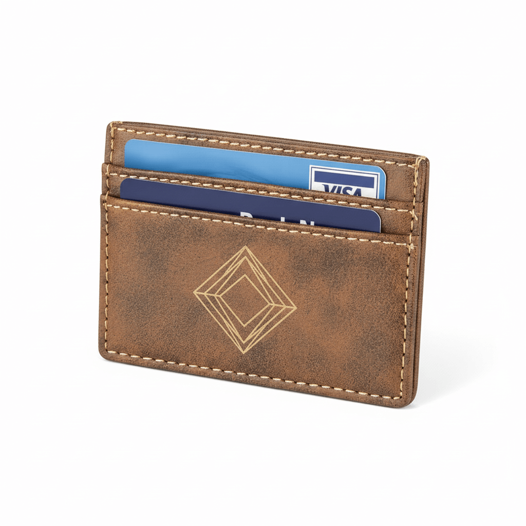 Hadi Craft USA 4" x 2 3/4" Rustic Gold Laserable Leatherette Wallet Clip with Personalized Engraving, engraved leather wallet, personalized