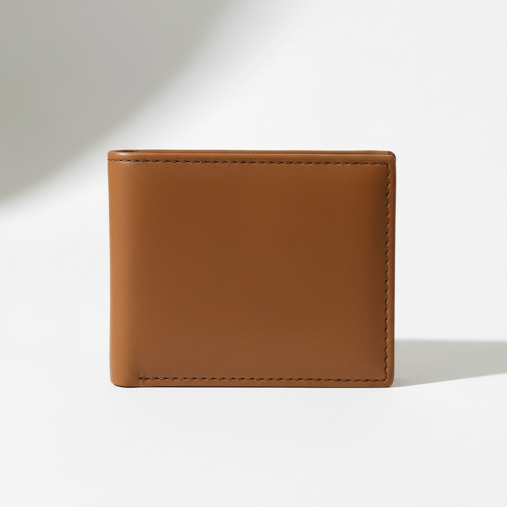 Hadi Craft USA Laserable Leatherette Bi-Fold Wallet with Flip ID Display – Personalized Engraving, tan leather wallet, engraved, handmade