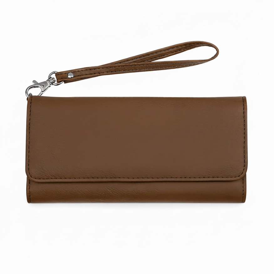 7 1/2" x 4" Laserable Leatherette Wallet with Strap – RFID Protected & Personalized brown leather wallet by Hadi Craft USA, leather wallet, personalized, Hadi Craft USA