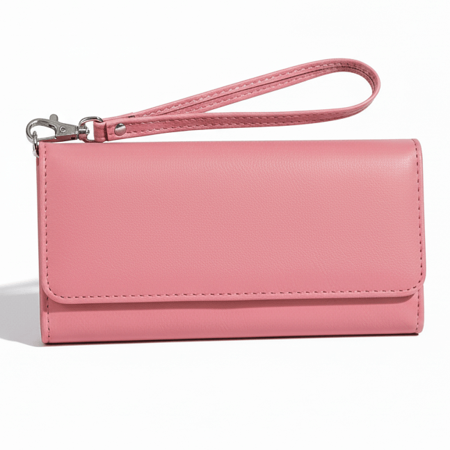 Hadi Craft USA 7 1/2" x 4" Laserable Leatherette Wallet with Strap – RFID Protected & Personalized, pink leather wallet, personalized, engraved