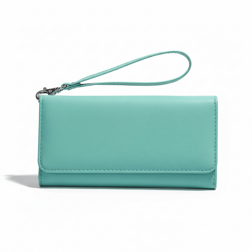 7 1/2" x 4" Laserable Leatherette Wallet with Strap – RFID Protected & Personalized teal leather wallet by Hadi Craft USA, leather wallet, personalized, Hadi Craft USA