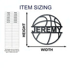 Custom Metal Basketball Wall Art | Personalized Sports Name Sign sizing chart with JEREMY metal wall sign by Hadi Craft USA, metal wall sign, personalized, handmade