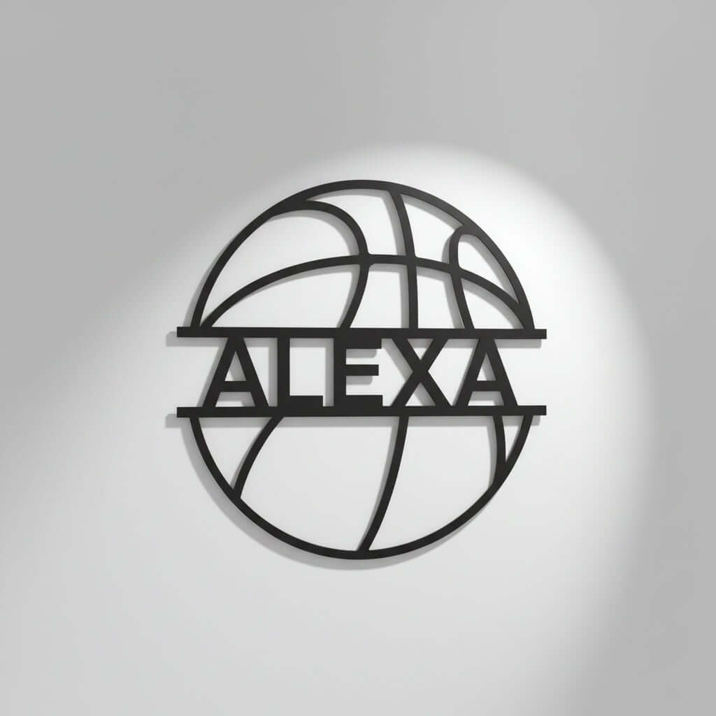 Custom Metal Basketball Wall Art | Personalized Sports Name Sign with ALEXA text by Hadi Craft USA, black metal wall sign