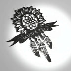 Custom Metal Sunflower Dreamcatcher Wall Art – Metal CNC Steel Sign by Hadi Craft USA, black metal wall sign, boho personalized decor