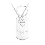 Alt Tag: Custom engraved mother daughter keychain and necklace set Hadi Craft USA, stainless steel dog tag necklace, personalized engraved jewelry