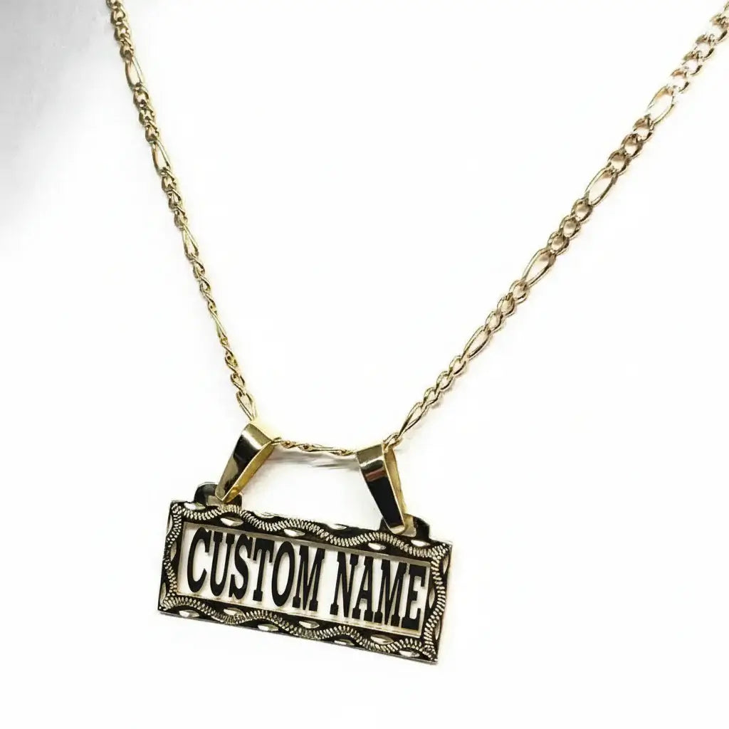 Alt Tag: Hadi Craft USA Custom Name Necklace for Women – 18K Gold Plated Stainless Steel Personalized Jewelry, nameplate necklace, Figaro chain