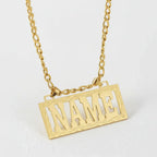 Hadi Craft USA Custom Name Necklace for Women – 18K Gold Plated Stainless Steel Personalized Jewelry, nameplate necklace, Figaro chain