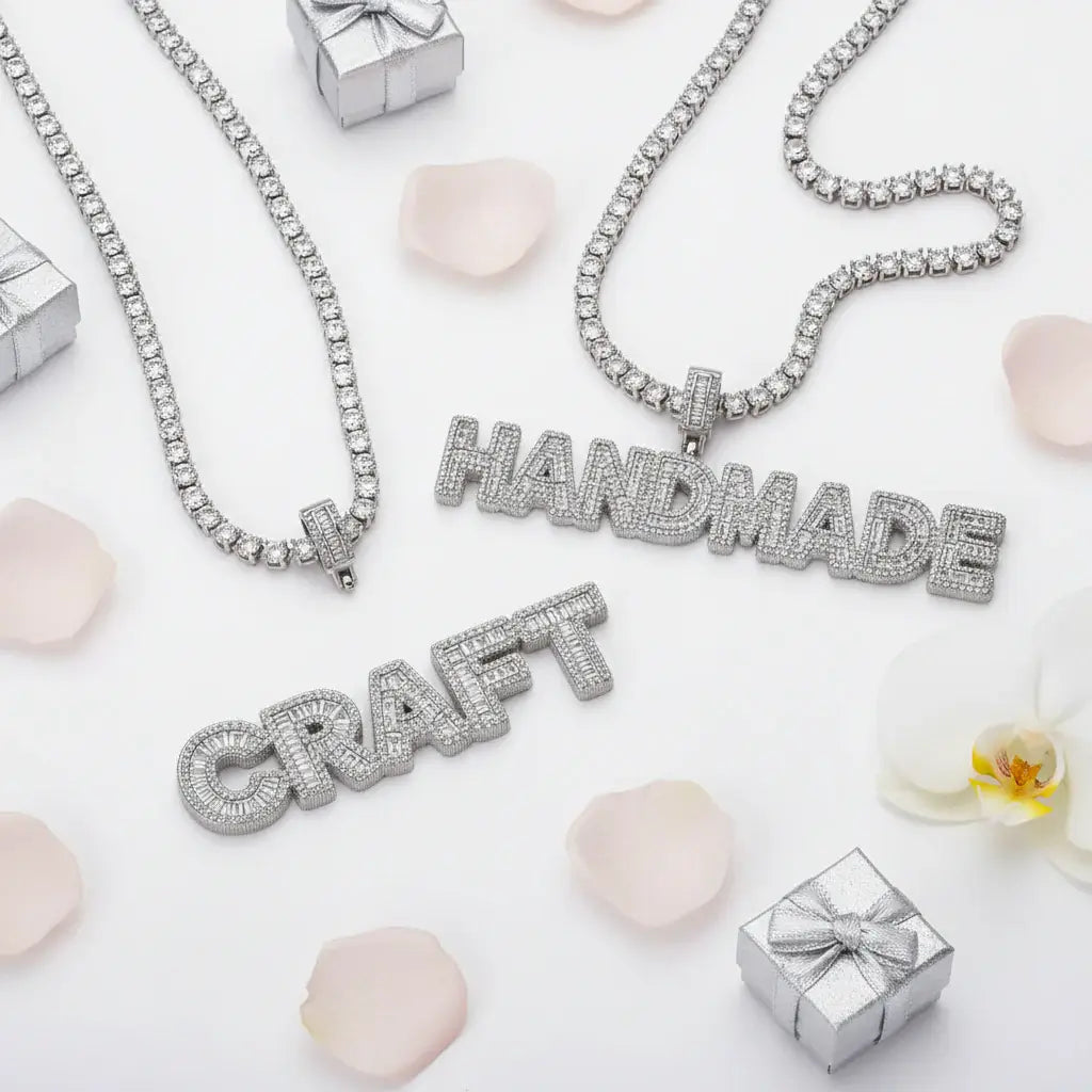 Custom Name Necklace cubic zirconia pendant spelling HANDMADE CRAFT by Hadi Craft USA
