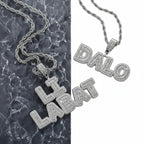 Custom Name Necklace cubic zirconia pendants LI LABAT DALO by Hadi Craft USA, personalized hip hop necklace, engraved letters