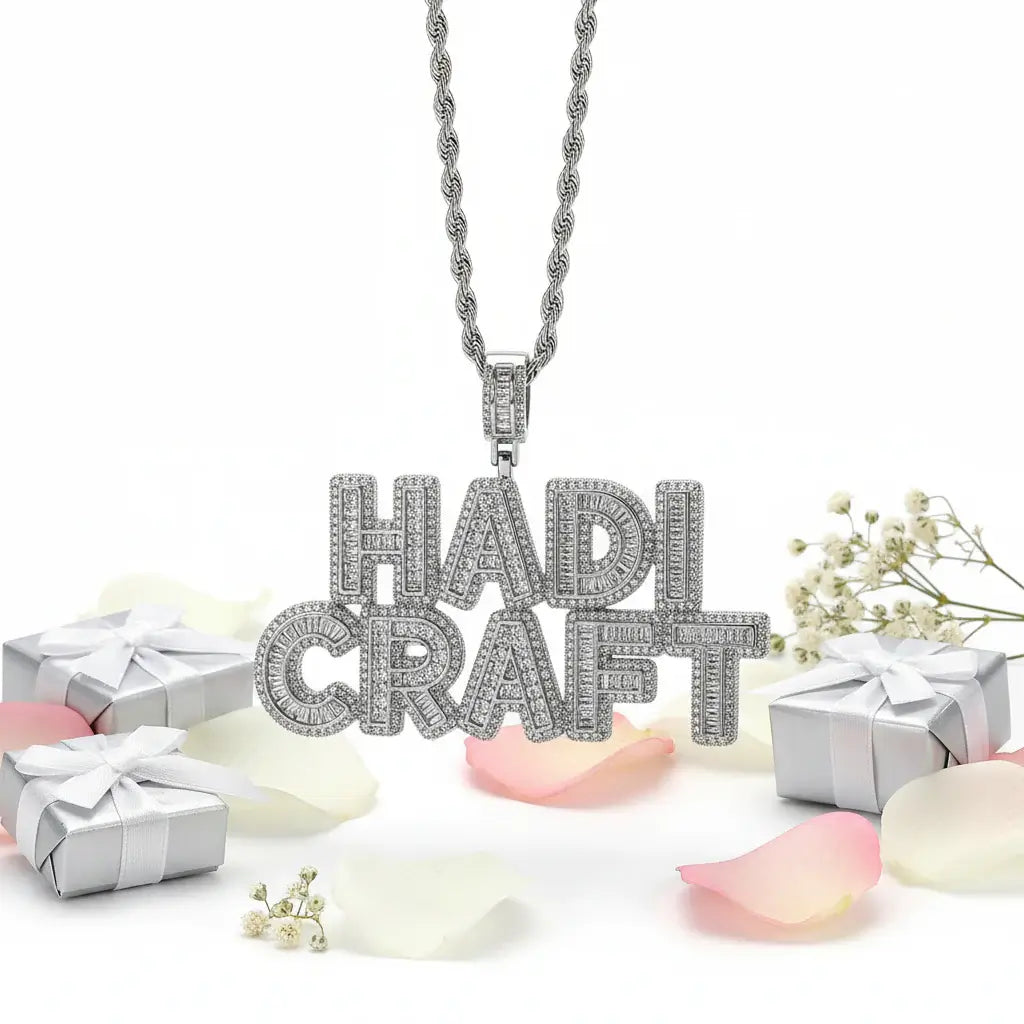 Hadi Craft USA Custom Name Necklace cubic zirconia pendant, personalized necklace, engraved jewelry