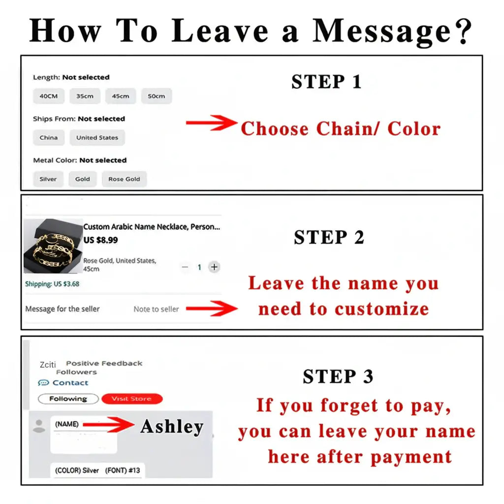 Hadi Craft USA Custom Name Necklace for Women – 18K Gold Plated Stainless Steel Personalized Jewelry ordering instructions, personalized necklace steps