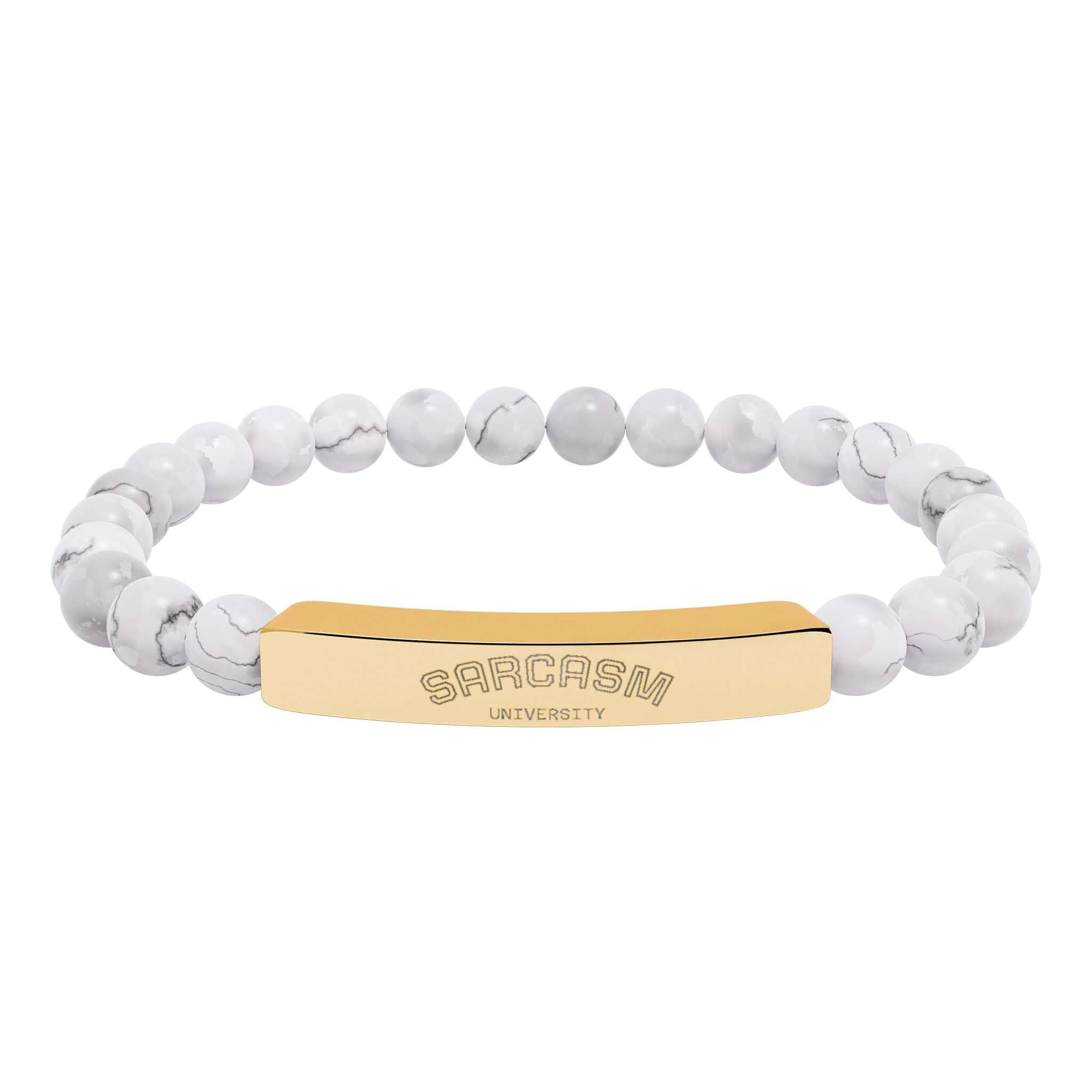 Hadi Craft USA Personalized natural stone bead bracelet –Stretch Healing Jewelry, white marble beads, gold engraved bar bracelet, handmade