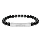 Personalized natural stone bead bracelet –Stretch Healing Jewelry by Hadi Craft USA, black bead engraved stretch bracelet, handmade jewelry