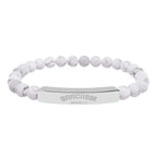 Hadi Craft USA Personalized natural stone bead bracelet –Stretch Healing Jewelry, white howlite engraved bar bracelet, handmade jewelry