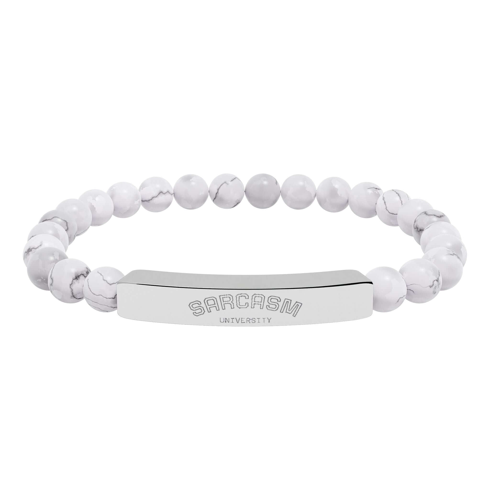 Hadi Craft USA Personalized natural stone bead bracelet –Stretch Healing Jewelry, white howlite engraved bar bracelet, handmade jewelry