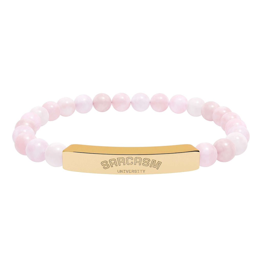 Hadi Craft USA Personalized natural stone bead bracelet –Stretch Healing Jewelry, pink beaded engraved bar bracelet, handmade stretch bracelet