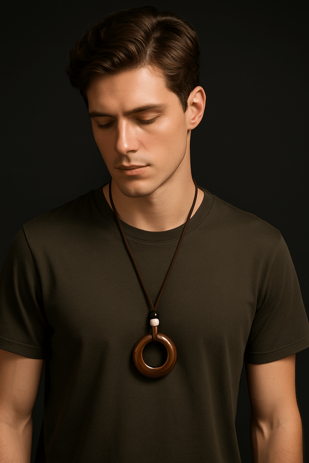 Handcrafted Natural Stone Circle Pendant Necklace Boho Minimalist Jewelry