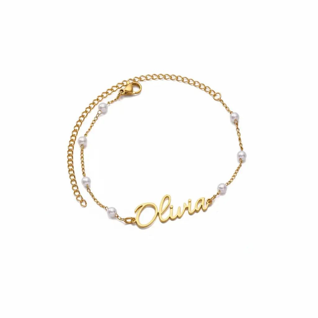 Alt Tag: Hadi Craft USA Custom Name Bracelets For Women Pearl Customized Bracelet, gold personalized bracelet, imitation pearl jewelry