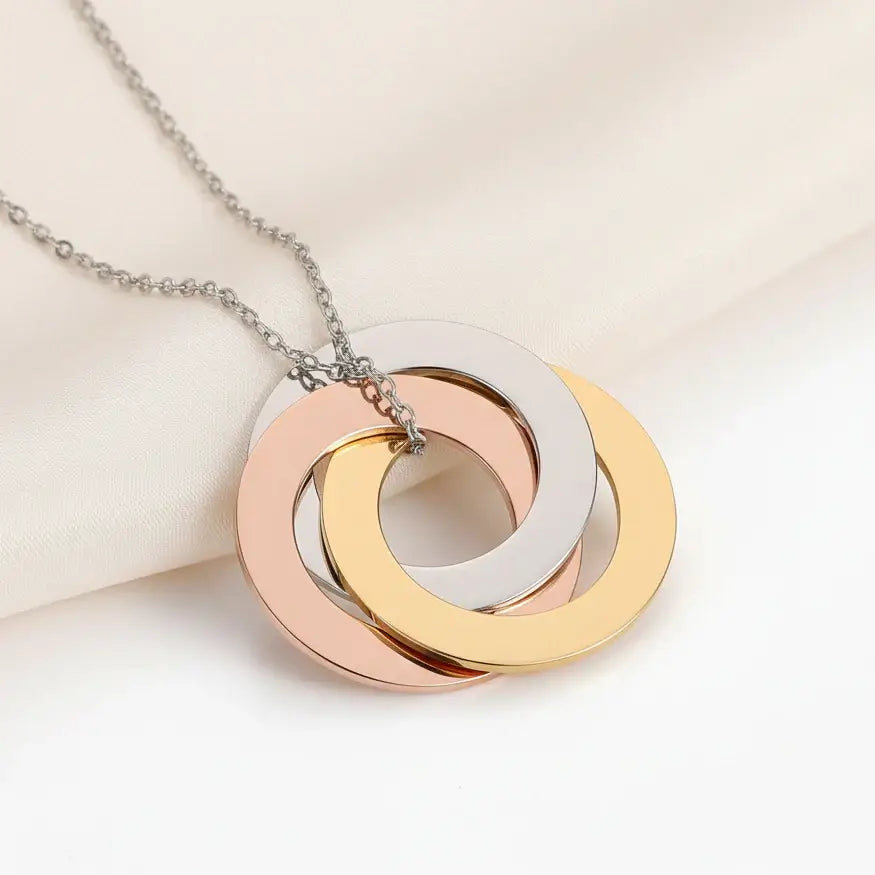 Personalized family linked circle bracelet For Women Family Gift tricolor eternity necklace, stainless steel, Hadi Craft USA, personalized jewelry