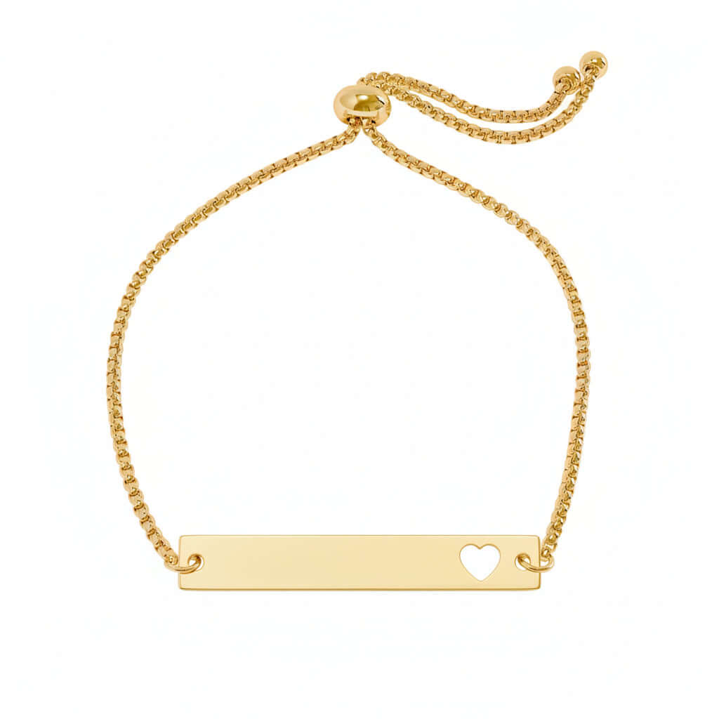 Hadi Craft USA Personalized Heart Bar Bracelet Adjustable Engraved Gold or Rose Gold, dainty gold bracelet, personalized jewelry, engraved bracelet