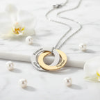 Hadi Craft USA Personalized family linked circle bracelet For Women Family Gift, engraved eternity necklace, two tone pendant jewelry