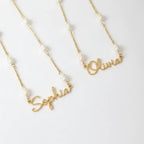 Hadi Craft USA Personalized name pearl necklace and bracelet set – 18K Gold Plated, custom gold name necklace, pearl beaded jewelry