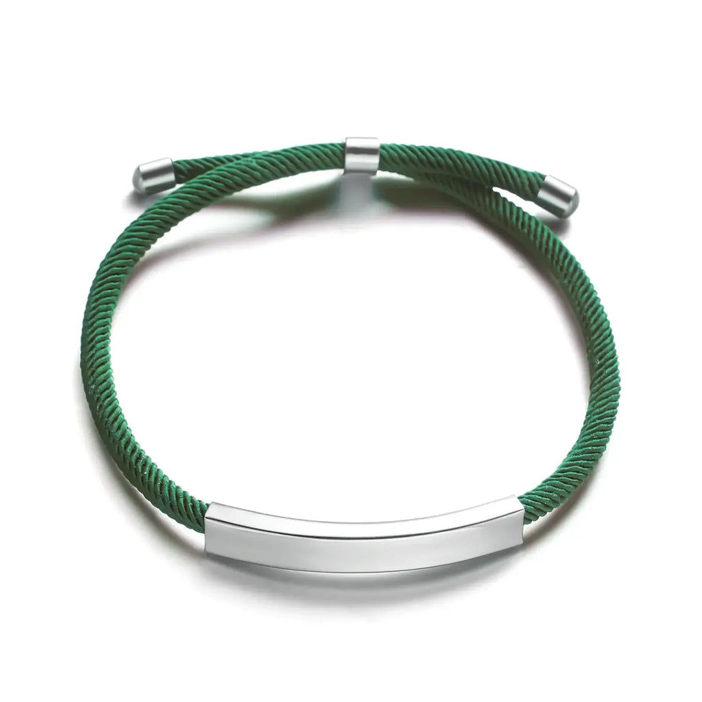 Hadi Craft USA Personalized engraved bracelet for men and women Stainless Steel green rope bracelet, engraved jewelry