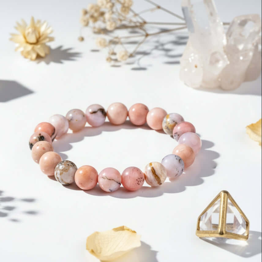Alt Tag: Repair My Heart - The Peruvian Pink Opal Bracelet by Hadi Craft USA, handmade pink beaded bracelet, opal gemstone jewelry, feminine style