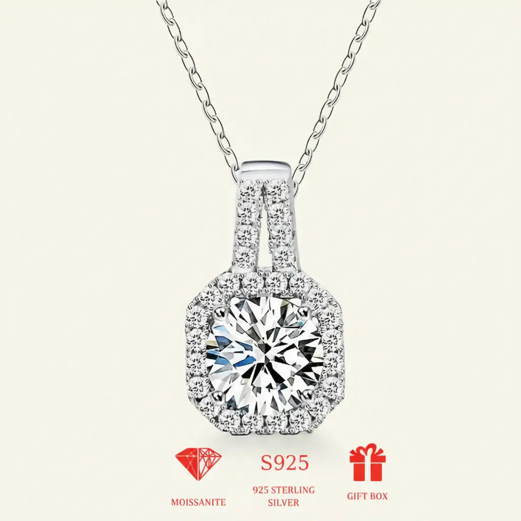 Moissanite diamond pendant necklace Rhodium Plated 925 Silver