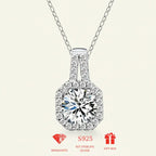 Moissanite diamond pendant necklace Rhodium Plated 925 Silver