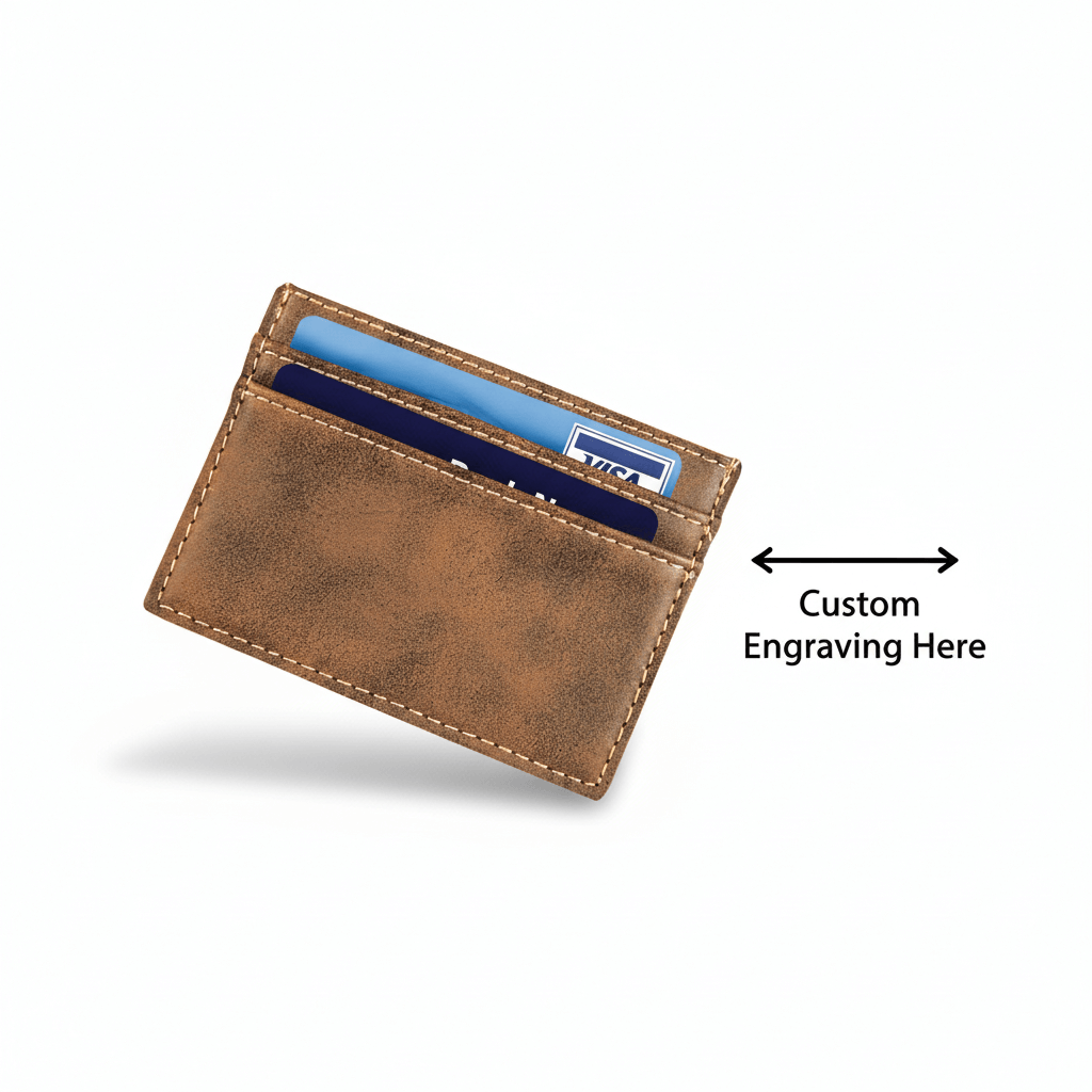 4" x 2 3/4" Rustic Gold Laserable Leatherette Wallet Clip with Personalized Engraving by Hadi Craft USA, leather wallet, personalized, engraved