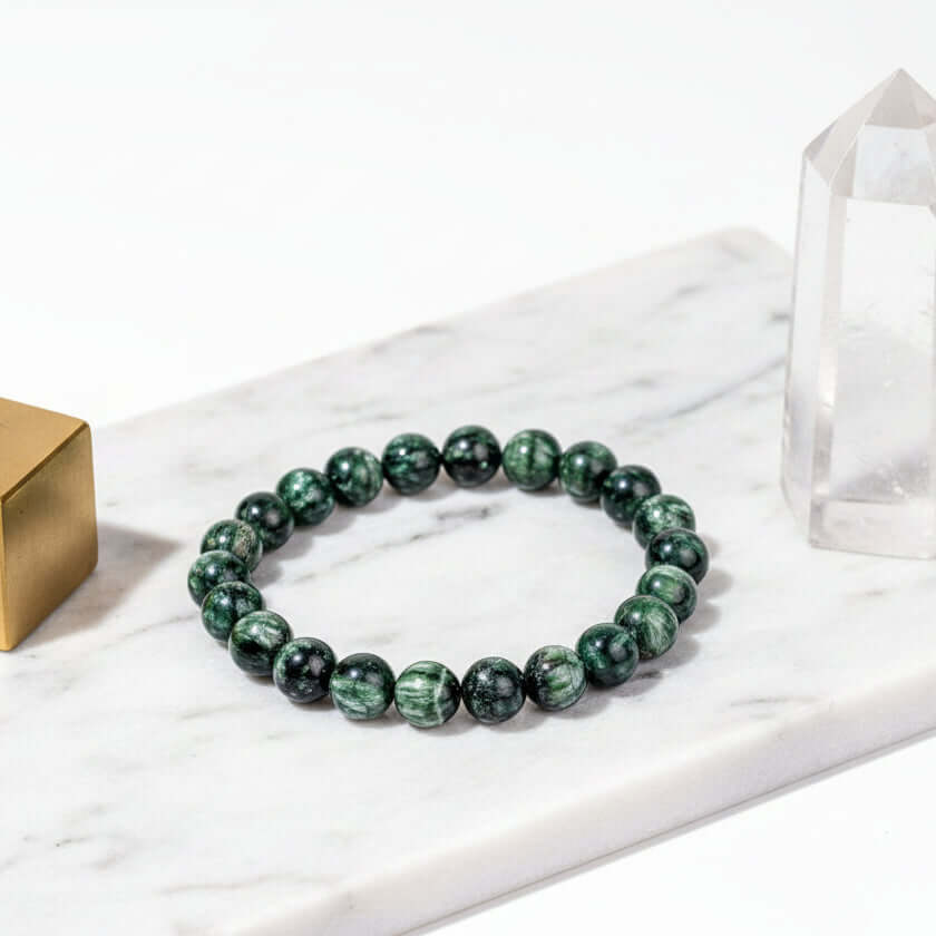 Angel Energy – Rare Seraphinite Bracelet of Transformation beaded green stone bracelet by Hadi Craft USA, handmade jewelry