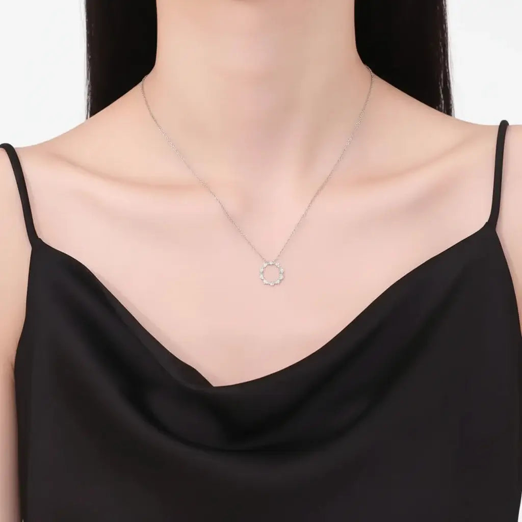 Silver moissanite choker necklace Silver Necklace with Circular