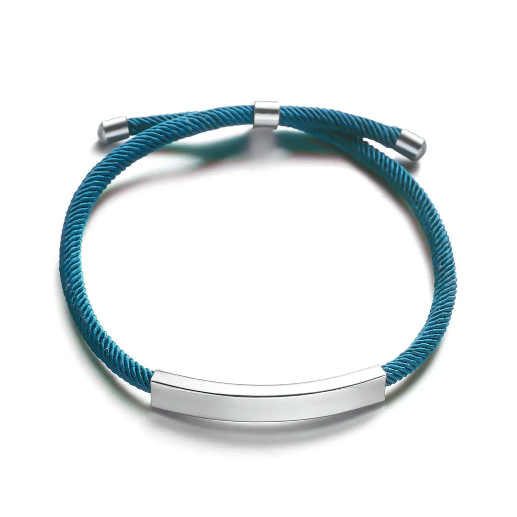 Hadi Craft USA Personalized engraved bracelet for men and women Stainless Steel, teal braided rope bracelet, engraved jewelry