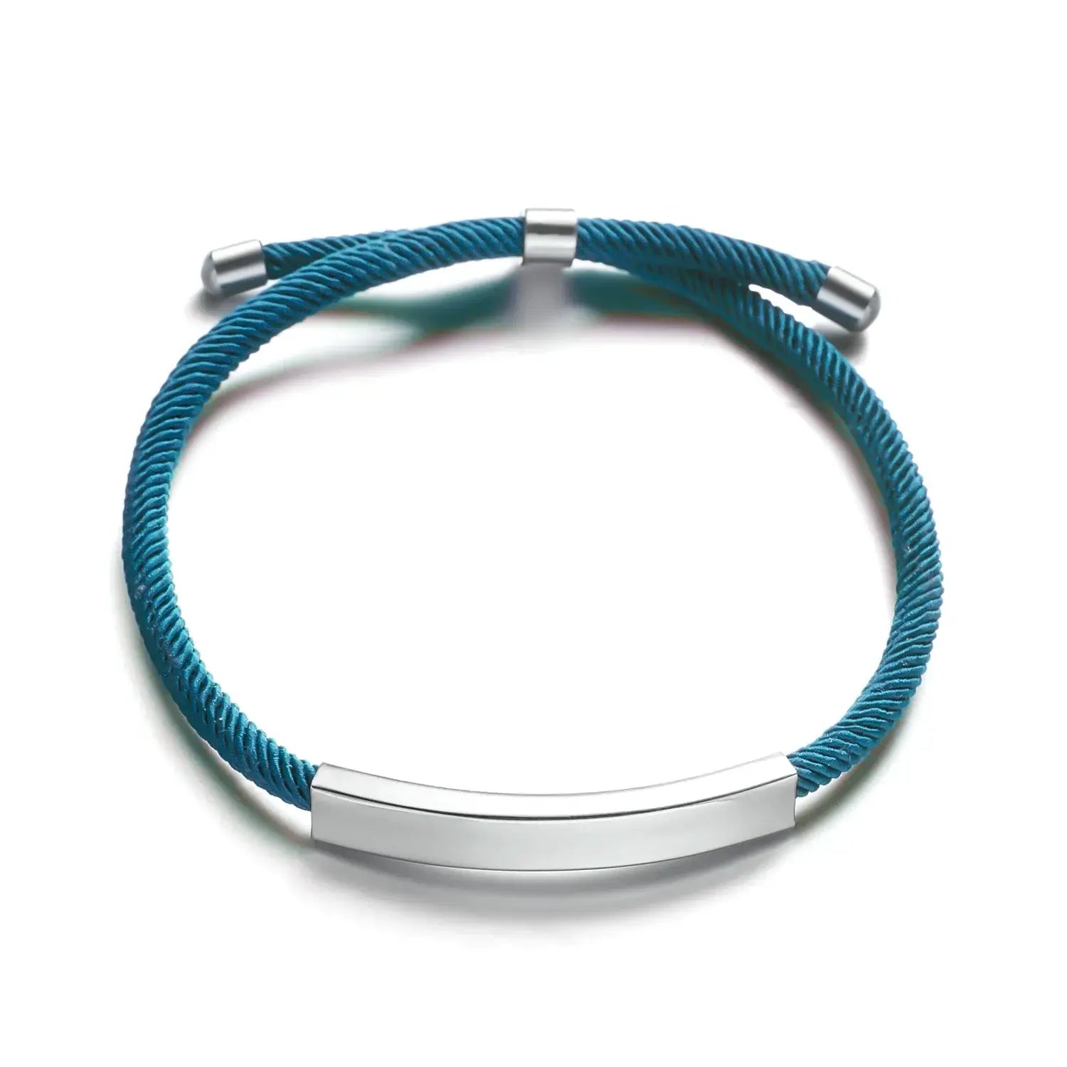 Hadi Craft USA Personalized engraved bracelet for men and women Stainless Steel, teal braided rope bracelet, engraved jewelry