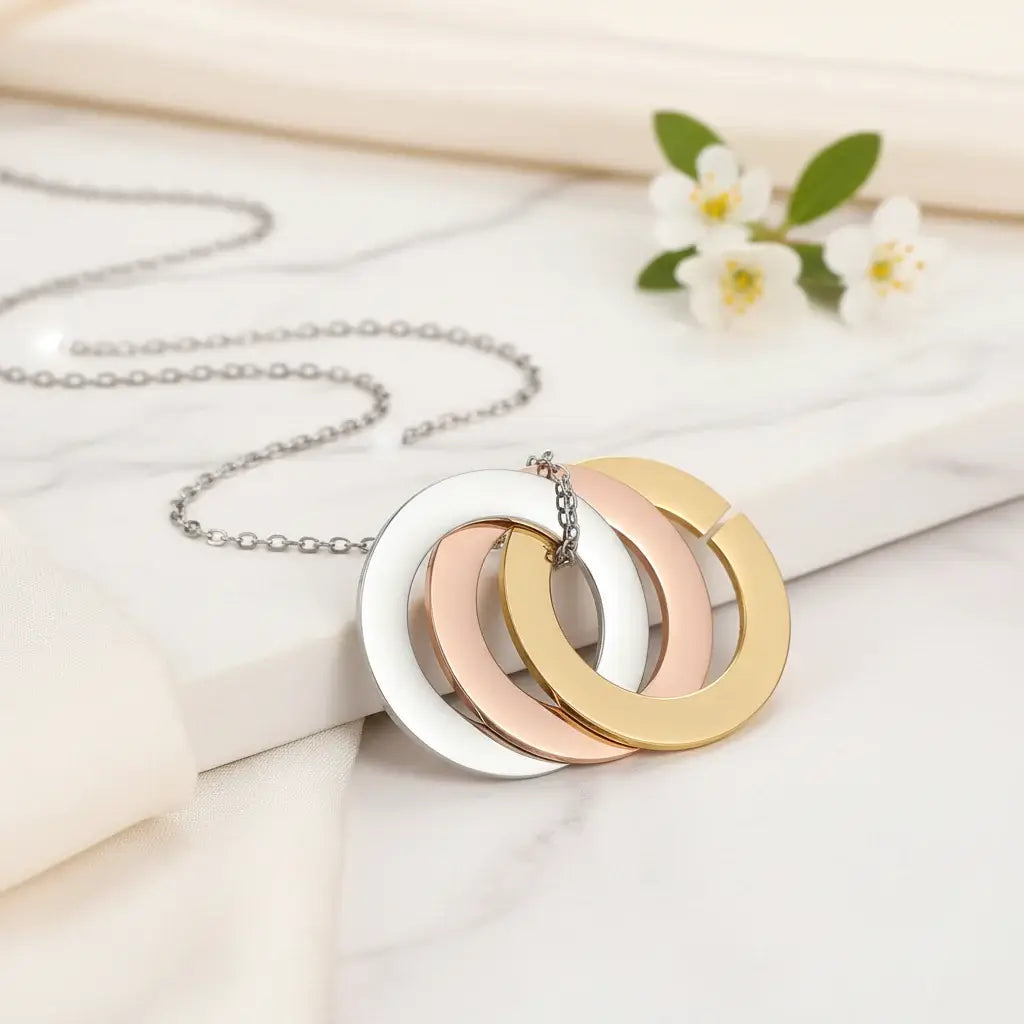 Personalized family linked circle bracelet For Women Family Gift, tri-color stainless steel necklace, engraved bracelet jewelry by Hadi Craft USA
