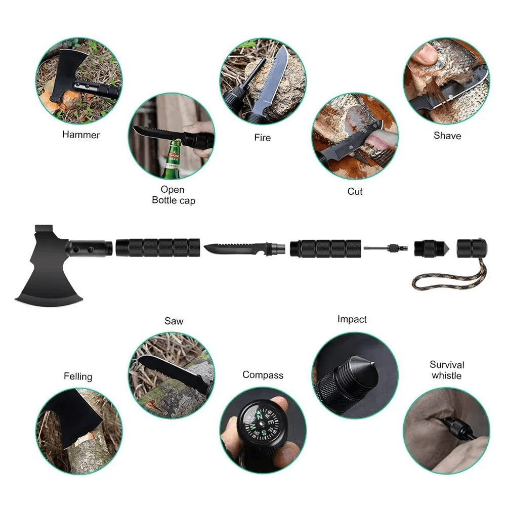 Stainless Steel Multi-Functional Survival Axe & Hammer | Camping, Rock Climbing & Adventure Outdoor Tool