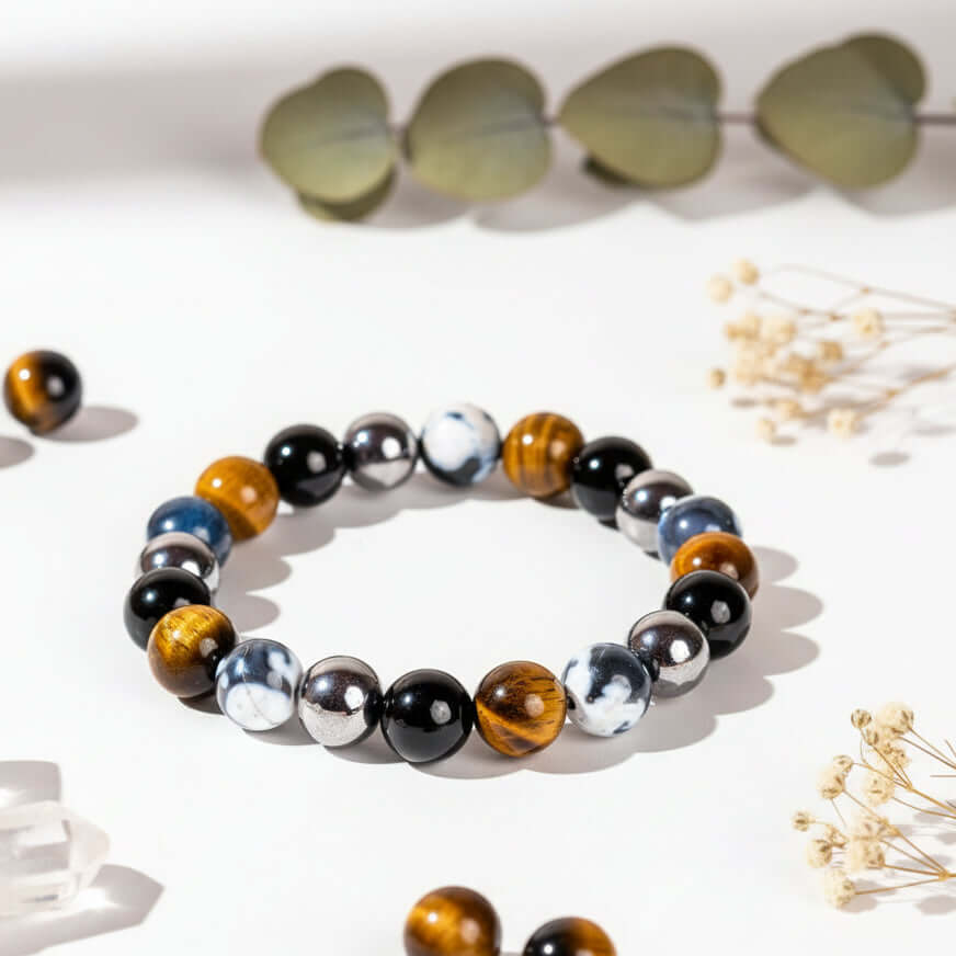 Orca’s Armor - The Triple Protection & Healing Bracelet by Hadi Craft USA, handmade gemstone beaded bracelet, protection bracelet, healing jewelry