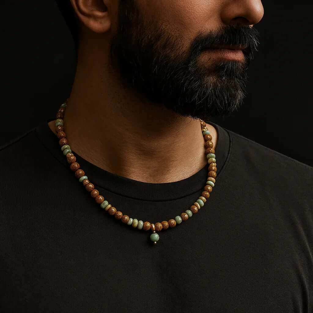 Handmade Bark stone chip Stone beads Necklace Hadi Craft