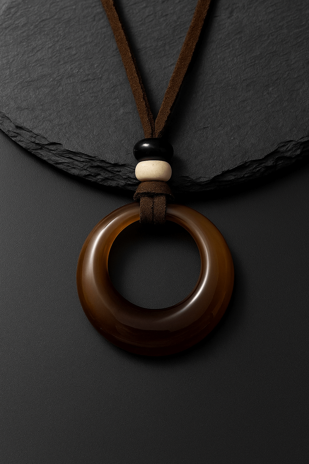 Handcrafted Natural Stone Circle Pendant Necklace Boho Minimalist Jewelry