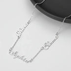 Alt Tag: Hadi Craft USA custom three name necklace Personalized Gold Charm Necklace, stainless steel personalized nameplate necklace, engraved jewelry