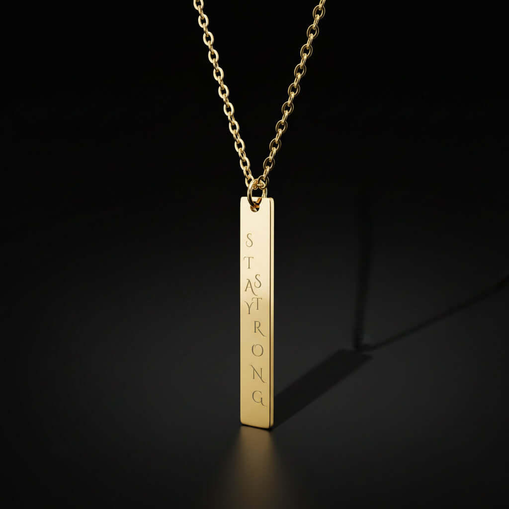 Personalized Vertical Bar Necklace – Slim Minimal Pendant in Rose Gold or Black